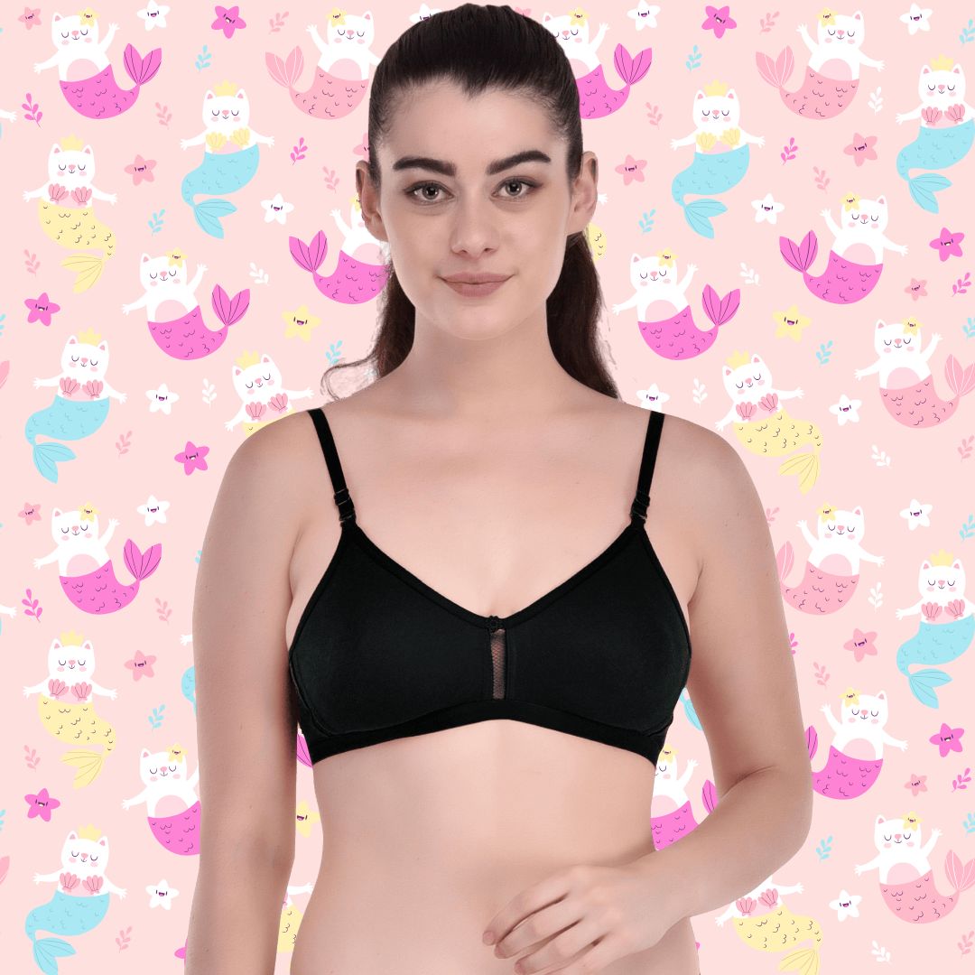 Buy Non-Padded Non-Wired Full Coverage Bra In Black - Cotton Rich