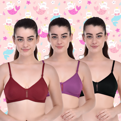 BTRUST Jaismine Bra - Soft Cotton Rich Fabric, Non-Padded Double-Layered Cups, Non-Wired, Full Coverage Cups- Pack of 3 - Premium Bras from Btrust Fashion - Just $699.00! Shop now at Btrust Fashion