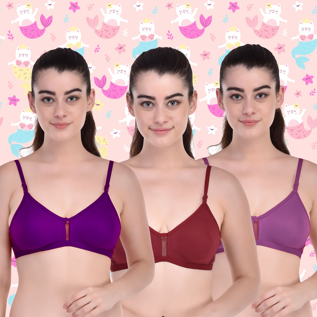 BTRUST Jaismine Bra - Soft Cotton Rich Fabric, Non-Padded Double-Layered Cups, Non-Wired, Full Coverage Cups- Pack of 3 - Premium Bras from Btrust Fashion - Just $699.00! Shop now at Btrust Fashion