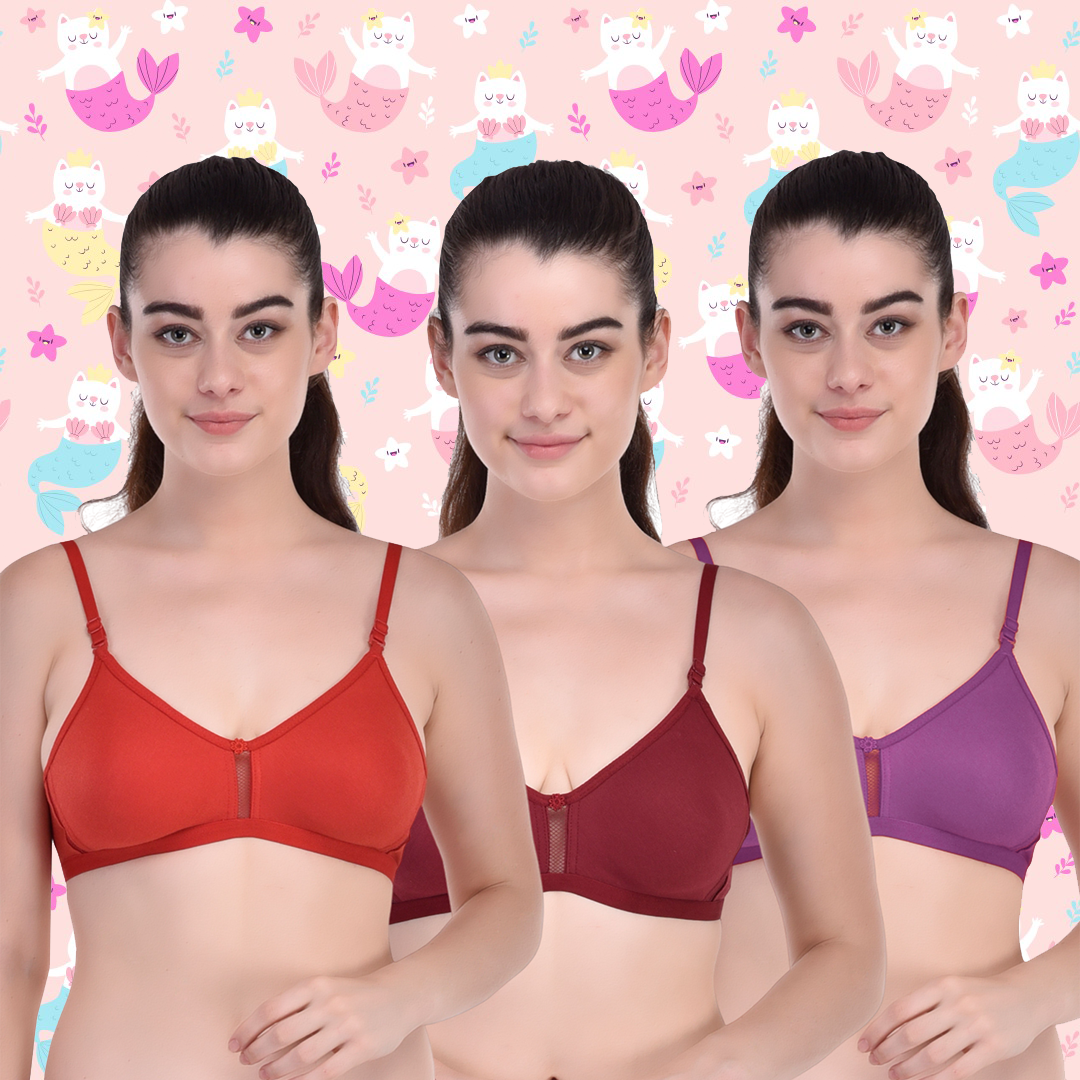 BTRUST Jaismine Bra - Soft Cotton Rich Fabric, Non-Padded Double-Layered Cups, Non-Wired, Full Coverage Cups- Pack of 3 - Premium Bras from Btrust Fashion - Just $699.00! Shop now at Btrust Fashion