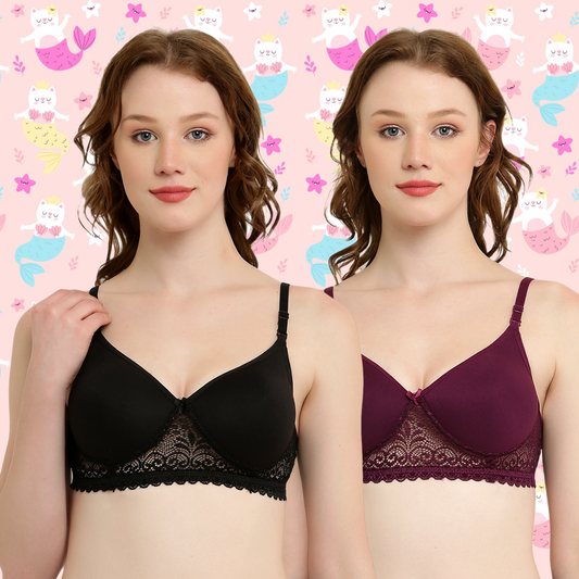 BTRUST Nexa Foam Bra - Comfortable & Breathable Cotton Rich Fabric, Exquisite Lace Design, Non-Wired Cups, Full Coverage, Seamless Cups, Adjustable Straps- Pack of 2 - Premium Bra from Btrust Fashion - Just $499.00! Shop now at Btrust Fashion