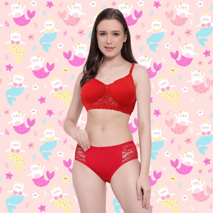 BTRUST Lingerie Set with- Comfortable & Breathable Cotton Rich Fabric, Exquisite Lace Design, Non-Wired Cups Bra with  Low Waist Side Lace Panel Panty - Premium Set from Btrust Fashion - Just $499.00! Shop now at Btrust Fashion