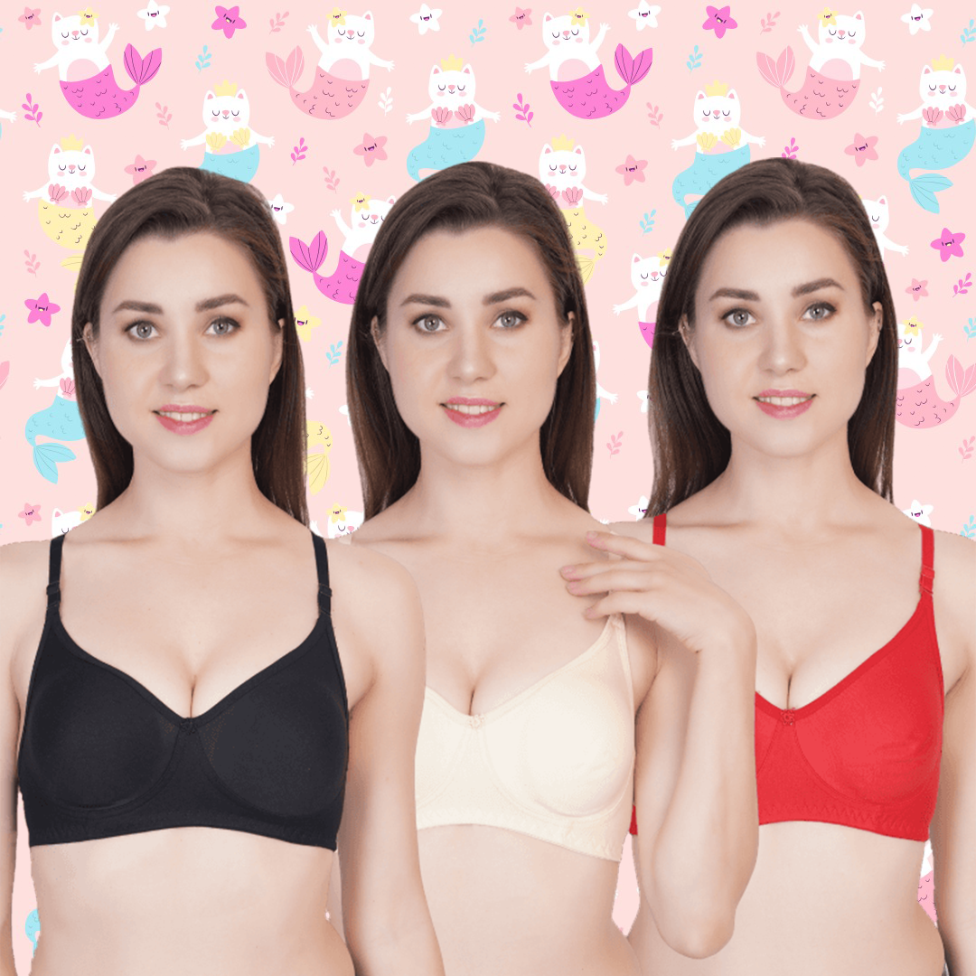 BTRUST T Mould Bra - Soft and Comfortable Cotton-rich Fabric, Non-padded Demi-cups, Wire-free, Extended Straps for Perfect Fit, Cute and Stylish Design- Pack of 3 - Premium Bras from Btrust Fashion - Just $699.00! Shop now at Btrust Fashion