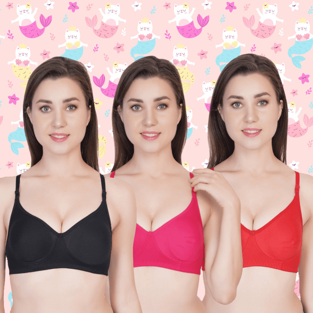 BTRUST T Mould Bra - Soft and Comfortable Cotton-rich Fabric, Non-padded Demi-cups, Wire-free, Extended Straps for Perfect Fit, Cute and Stylish Design- Pack of 3 - Premium Bras from Btrust Fashion - Just $699.00! Shop now at Btrust Fashion